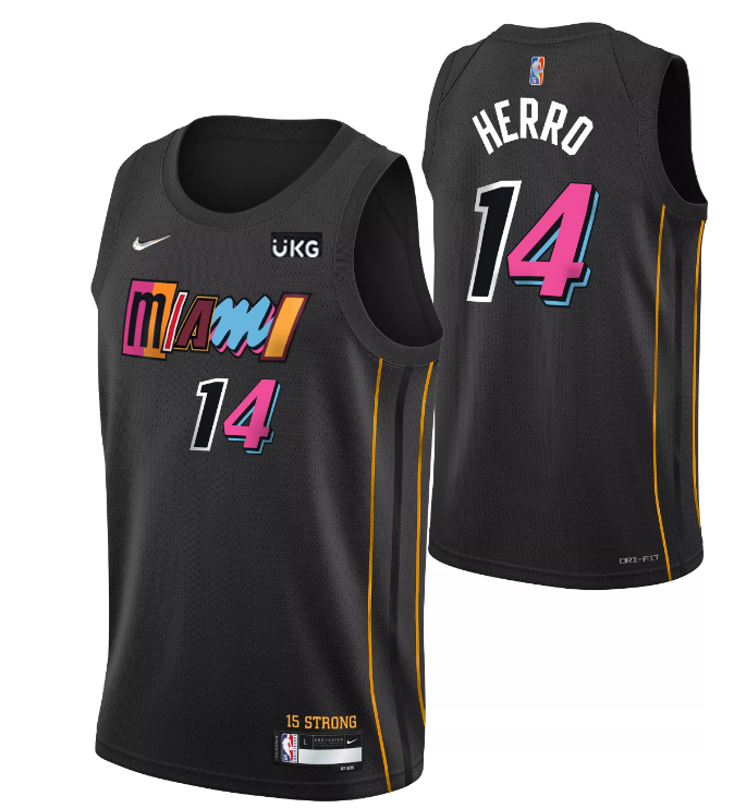 Men's Miami Heat #14 Tyler Herro 2021/2022 Black City Edition 75th Anniversary Stitched Jersey Men's Miami Heat #14 Tyler Herro 2021/2022 Black City Edition 75th Anniversary Stitched Jersey
